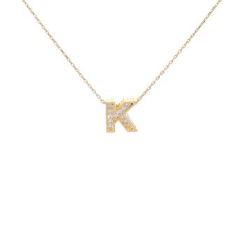 Colier litera K din aur galben de 14K cu zirconiu